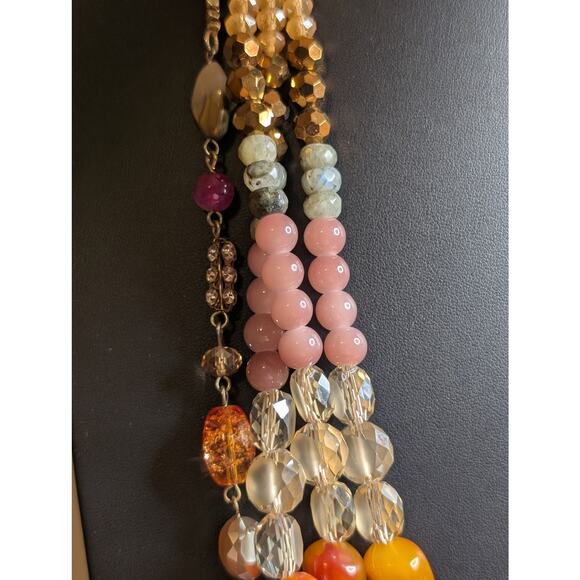 Two Coordinating Loft Beaded Orange Pink Yellow Gold Tone Beaded Long Necklaces - Picture 4 of 12